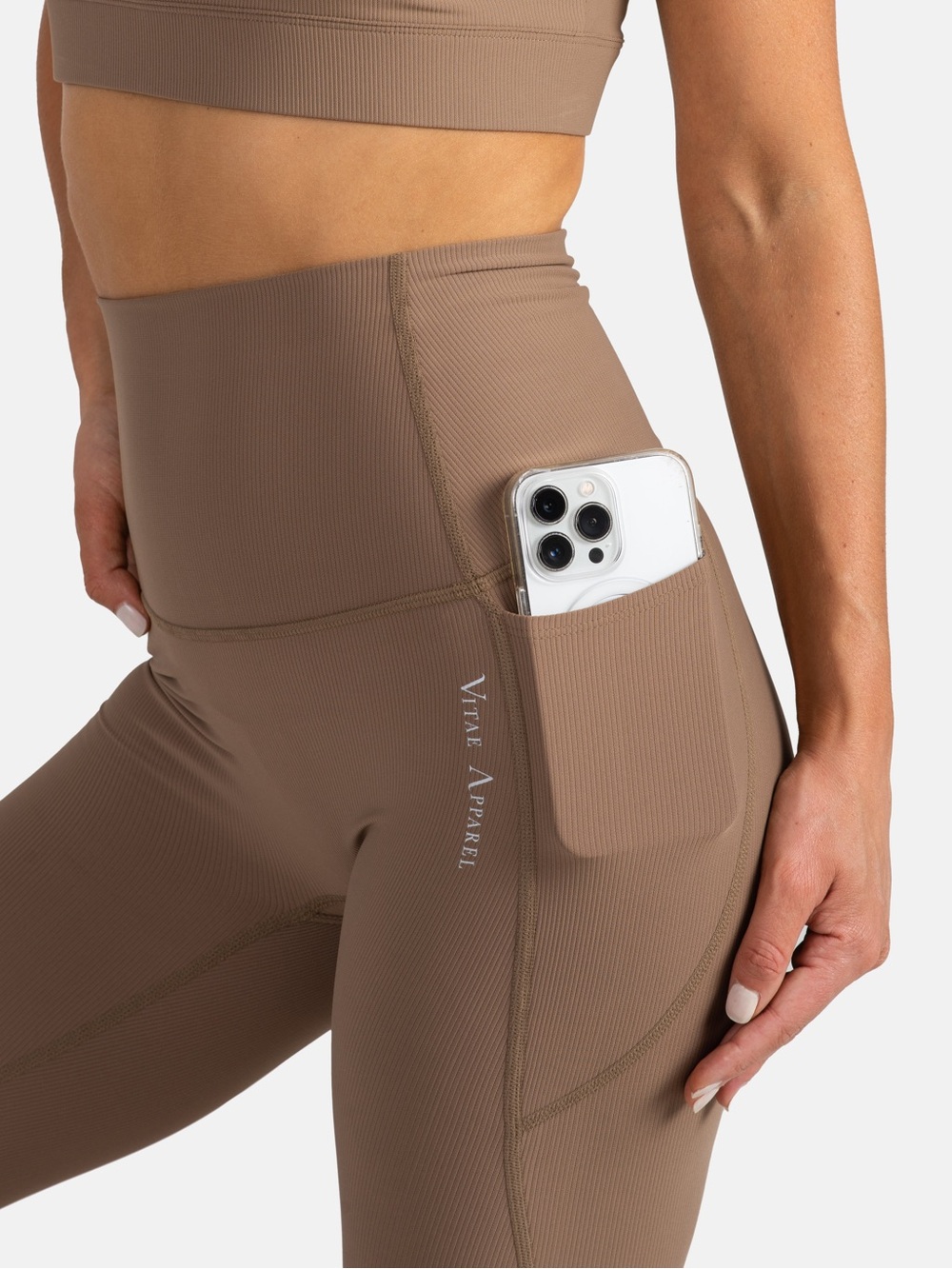 Vitae Apparel Ribbed Action Pocket Sand Brown Leggings